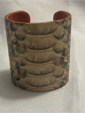 Camille Zarsky Leather Cuff Bracelet Wide Textured Python Statement